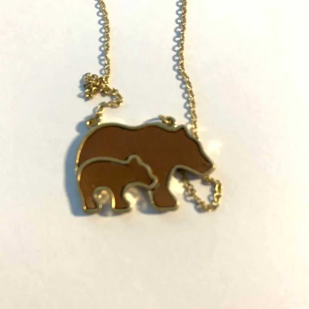 Mama Bear Necklace Earring Set Leather